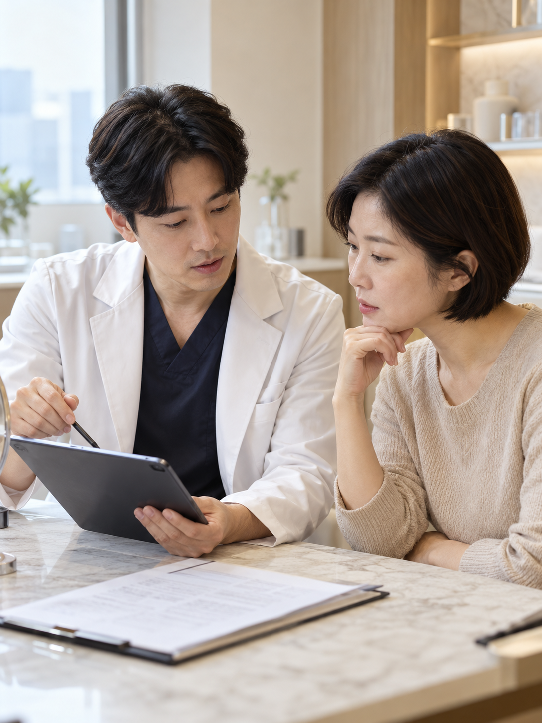AI 생성 실사 예시: 재수술 상담 자료 확인